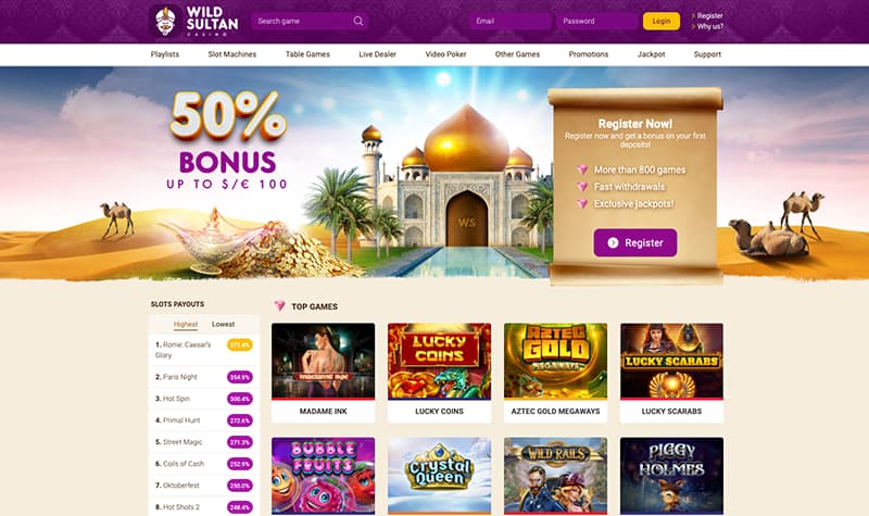 screenshot wild sultan casino interface